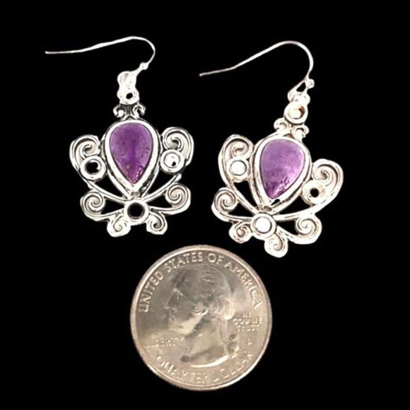 EF# Spectacular Purple Jade & Sterling 925 Silver Dangle Earrings - Picture 13 of 13